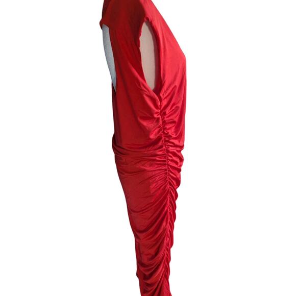 Sofia Vergara Red Ruched Dress Bodycon Midi Sheath Cut Out Women XL Stretch plus - Picture 9 of 13